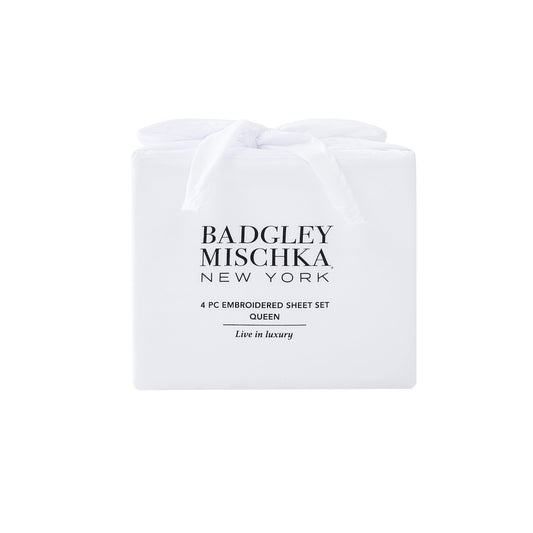 4pc Rope Embroidery Queen Sheet Set, 85gsm