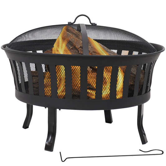 SUNNYDAZE 25-INCH STEEL MESH STRIPE CUTOUT FIRE PIT WITH SPARK SCREEN AND POKER