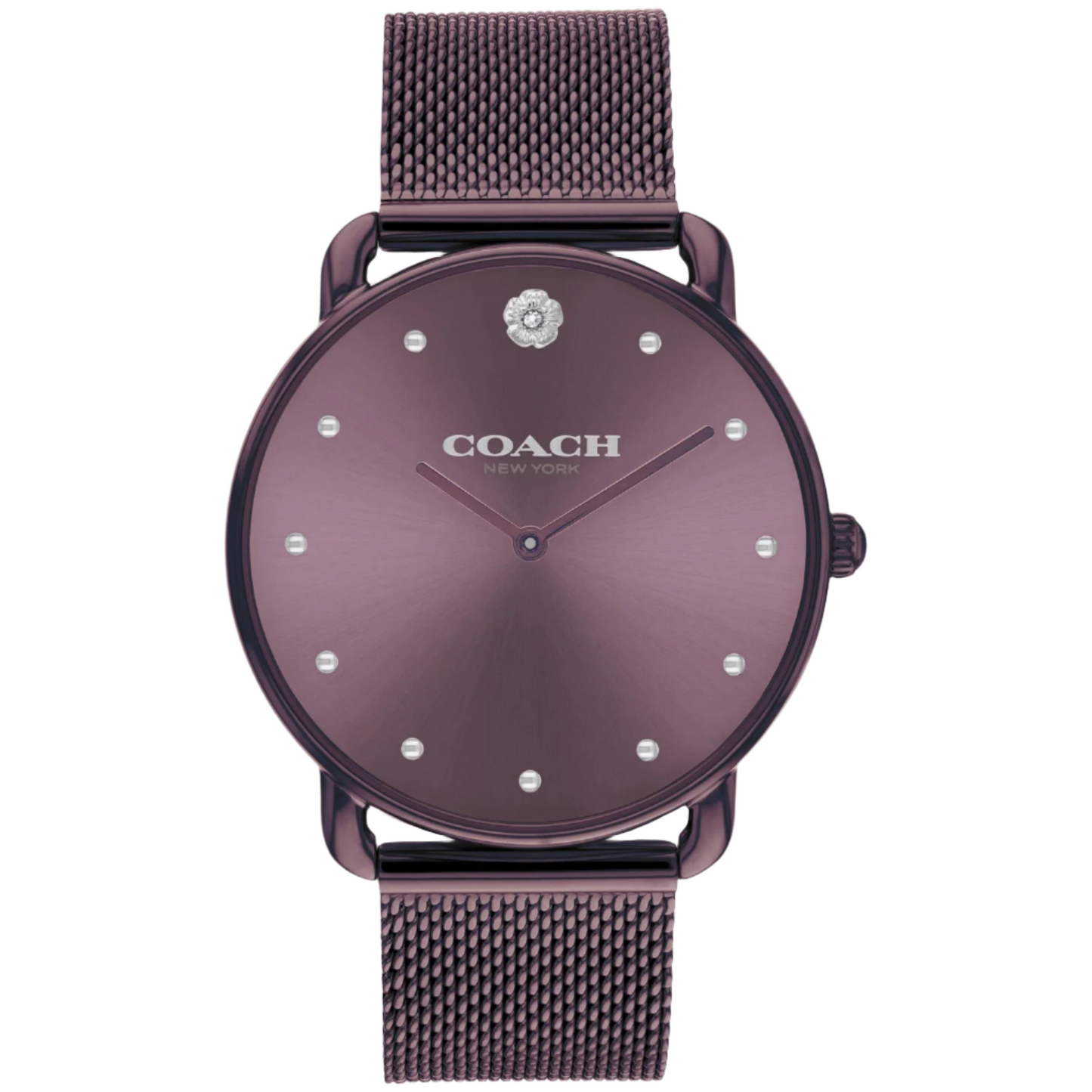 COACH ELLIOT LADIES. PURPLE IP CASE. PURPLE DIAL. PURPLE IP MESH BRACELET.