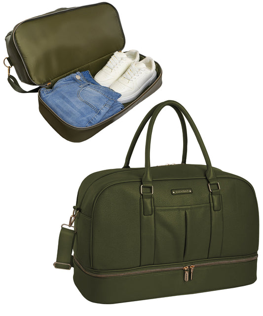 20-5/8" Light Pebble textured PU Weekender Duffel with Detachable Webbing Straps