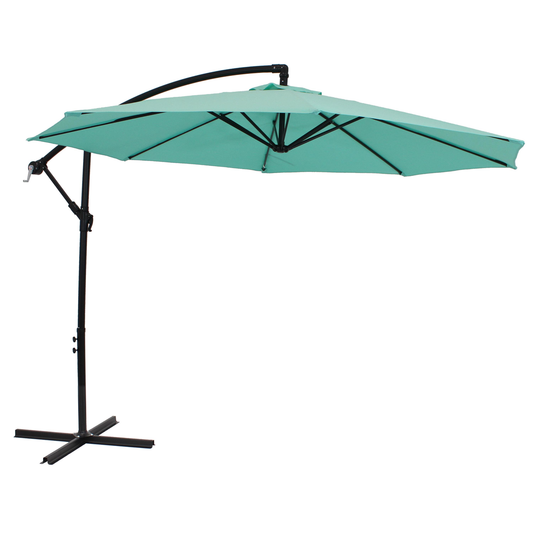 SUNNYDAZE OFFSET OUTDOOR PATIO UMBRELLA WITH CRANK - 9-FOOT - SEAFOAM