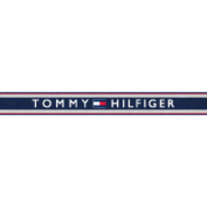 TOMMY HILFIGER LADIES. GOLD PLATED CASE AND MESH BRACELET. BLACK DIAL.
